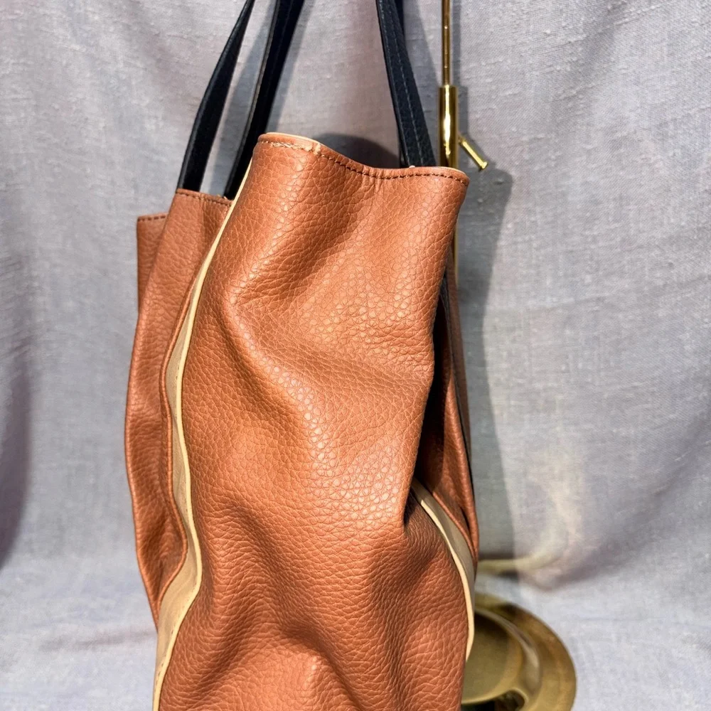 Relic Two-Tone Brown & Cream Leather Tote with Black Straps